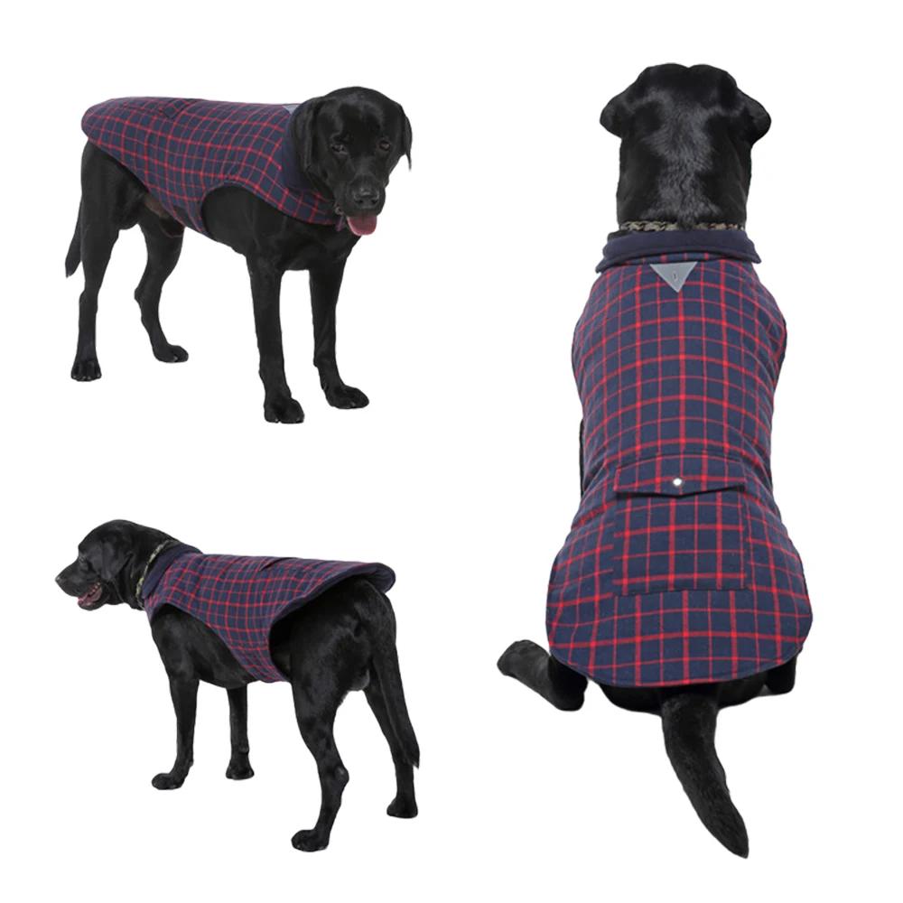 Plaid Large Dog Clothes Winter Warm fleece Puppy Jacket Pet Coat Dog Clothing Vest For Small Medium big Dogs with Traction hole