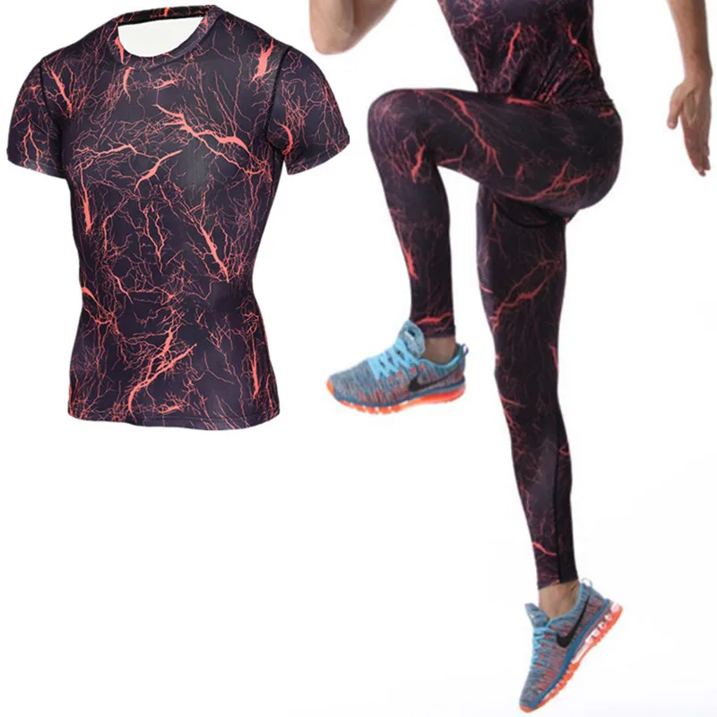 MMA BodyBuilding Sports Suits Gym Joggers Training Fitness Tracksuits Compression T Shirt Leggings Jogging Dry Fit Workout Set