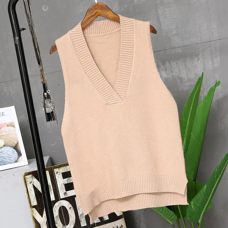 Female knitting students Korean style Western-style waistcoat 20211 spring new V-neck outer wear vest sweater vest