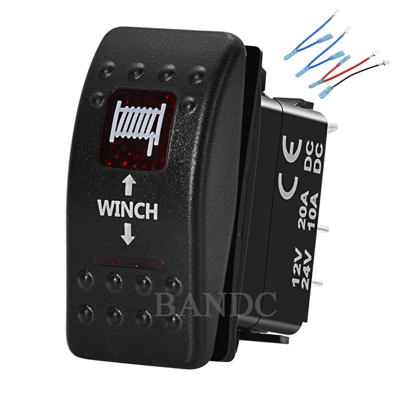 

WINCH IN OUT Rocker Switch 7Pin (On)-Off-(On) Momentary DPDT Dual Red Led for Car Boat Motorcycle ATVs Side-by-Side UTVs