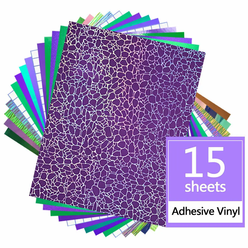 12in x 10in Bundle Green Purple Adhesive Sign Vinyl 15 Sheet Die Cut Decal Sticker for Craft Home Festival Xmas Decor Cut DIY