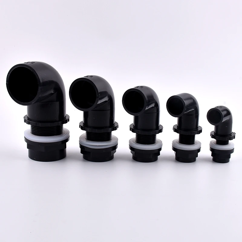 Black I.D 20~50mm PVC Pipe Aquarium Fish Tank 90° Elbow Drainage Connector Overflow Thread DIY Water Tank Inlet Outlet Joints