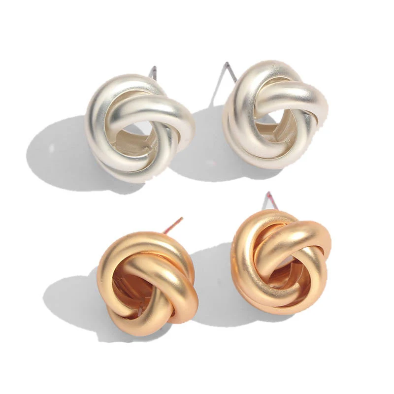 Korean Knot Stud Earrings For Women Copper Round Piecing Earing Modern Women' s Earring Fahion Jewelry Trend E573