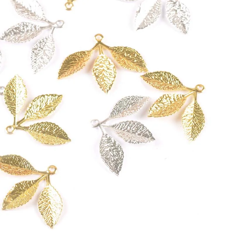 20pcs Mix Leaves Connectors Clasp Flower Filigree Wraps For DIY Scrapbook Metal Crafts Home Decor Handcraft 31x23mm yk0784