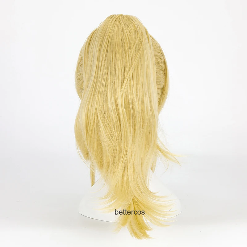 Your lie in April Miyazono Kaori Cosplay Wig Light Golden Blonde Clip Ponytail Heat Resistant Synthetic Hair Wig + Wig Cap