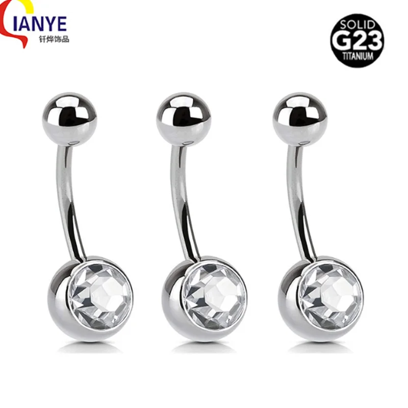 

Titanium G23 F136 Belly Button Body Jewelry Bezel Gem Ball Belly Navel Piercing