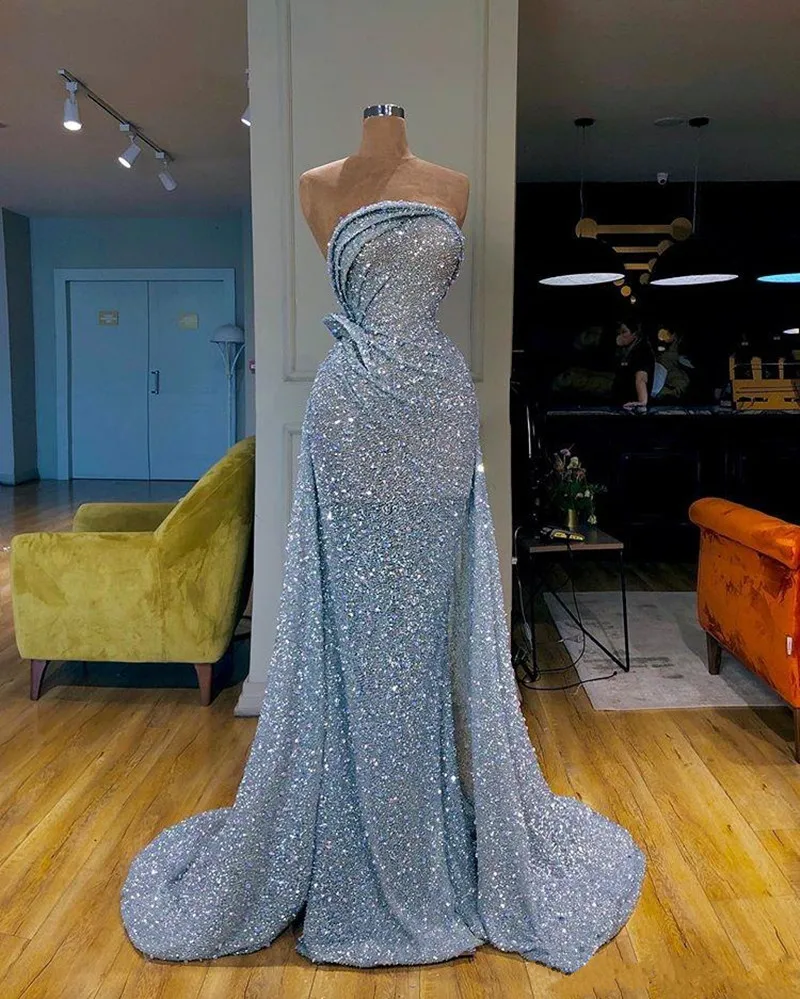 Sparkly Sequins Evening Dresses Sleeveless Lace Beads Mermaid Prom Gowns Custom Made Special Occasion Dress robe de soiree