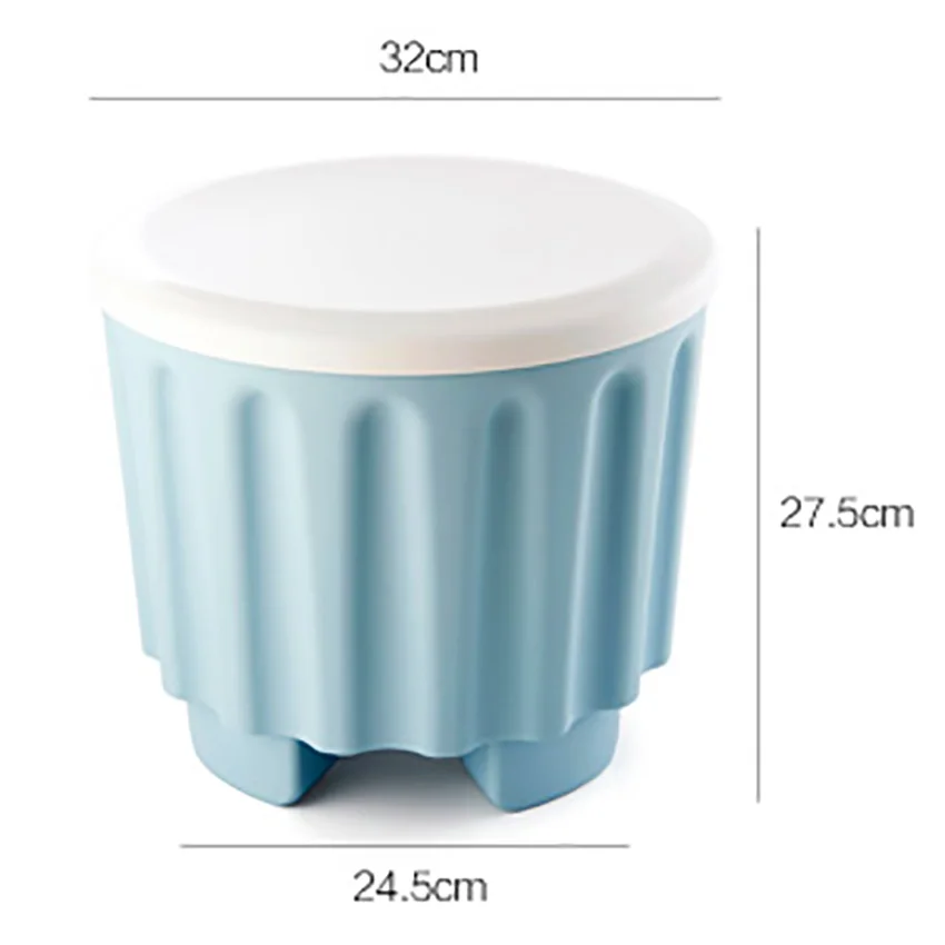 Stackable Round Storage Ottomans, Foot Rest Stool Seat, Plastic Storage Organizer, 32*27.5cm