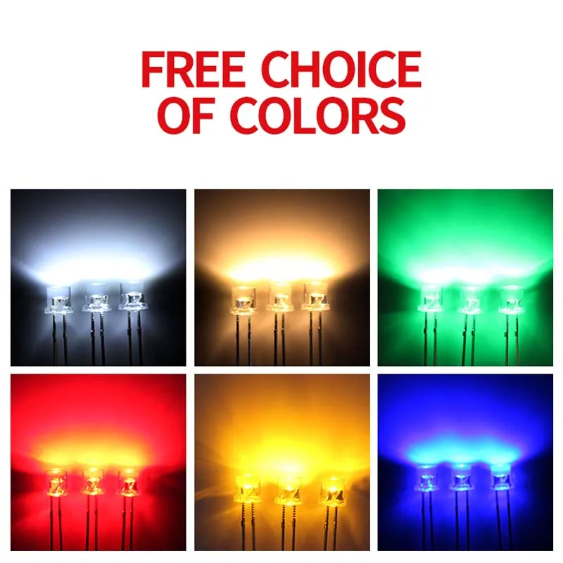 Imagem -02 - Flat Top Led Light com Perna Longa Brilhante Branco Vermelho Azul Verde Amarelo Rosa Roxo Dip mm 1000 Pcs