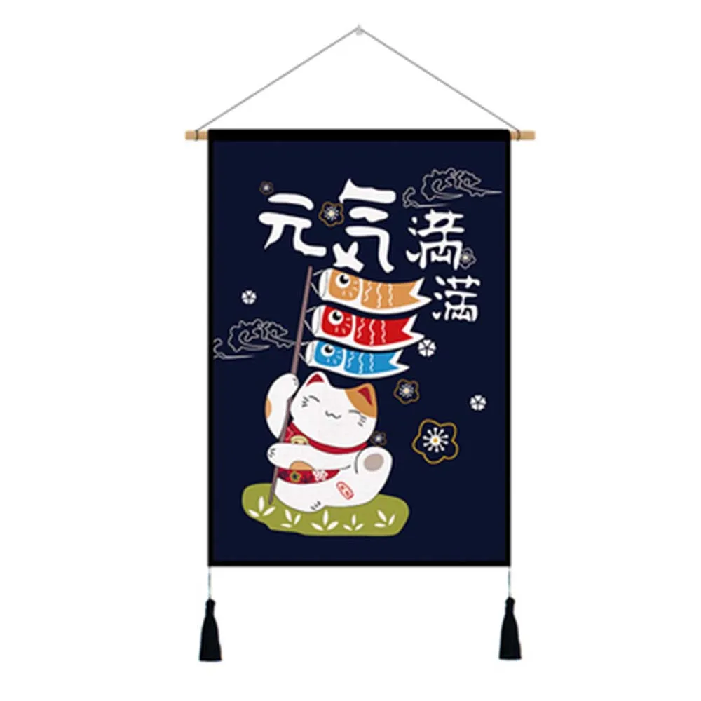 

Lucky Cat Painting Wall Decoration Tapestry Hanging Background Wall Decor Flags Sushi Banner Tapestry Noren for Hotel/Restaurant