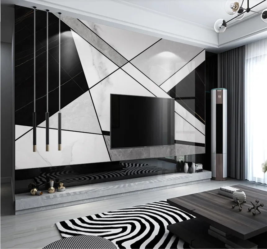 XUESU Custom 3D/8D wall cloth wallpaper modern simple black and white geometric combination graphic grey marbling wallpaper