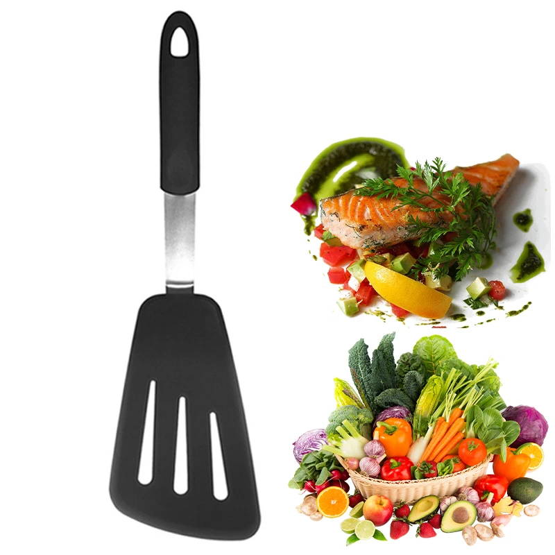 Breiter, dünner Fischspatel, antihaftbeschichteter Silikon-Schlitzspatel, Wender, abgeschrägtes Design, Kochspatel, Pfannkuchen, Küchenhelfer