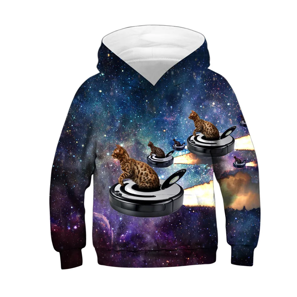 Boy Teens Hoodies Animal Cat Mouse Galaxy Food Hamburger Print Casual Sweatshirts Kids Spring Autumn Anime Coat Pullover CLothes