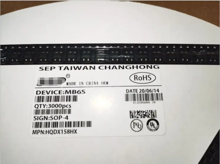 QFête inruite-Pont redresseur à diode monophasé, SMD MB6S, 0,5 A, 100 V, SOP-4, 600 pièces, uno, nouveau