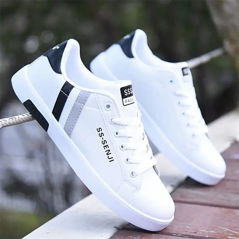 Men Shoes Spring Autumn Casual imitation leather Flat Shoes White Print Male Sneakers tenis masculino adulto Footwear