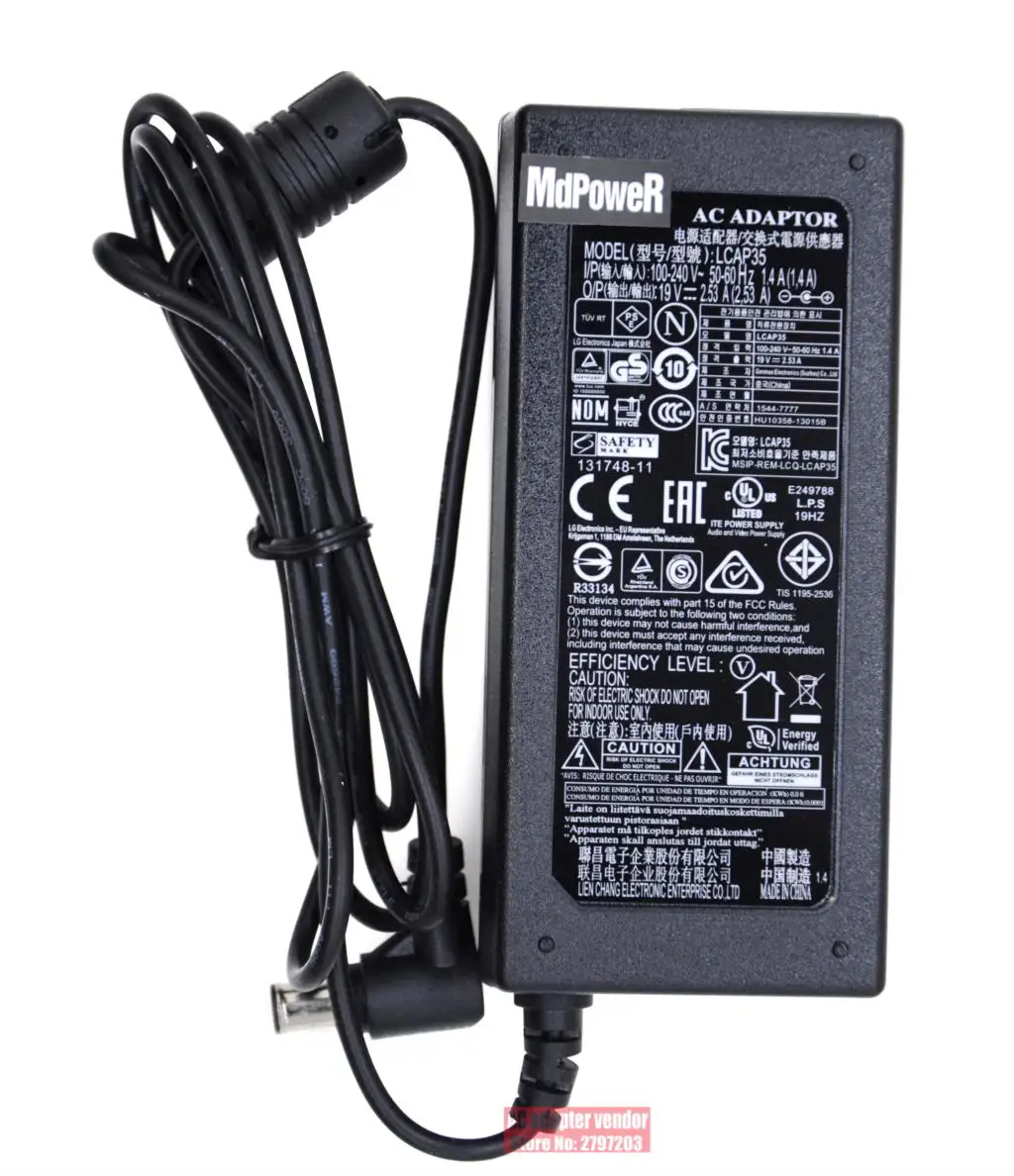 

Original new FOR LG LCD monitor LED TV 19V 2.53A LCAP35 AC adapter Power supply Charger cord