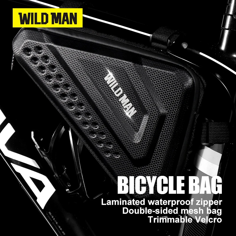 WILD MAN-Triangle EVA Hard Shell Bicycle Bag, Waterproof, Double Zipper, High Capacity, Road Bike, MTB Accessories, ES19