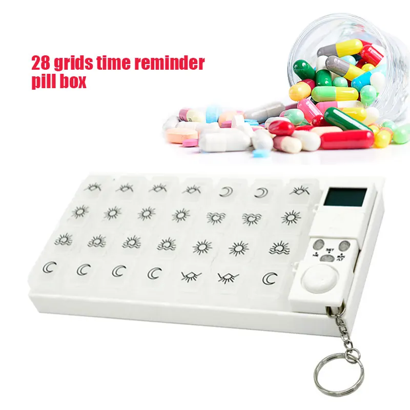 

28 Grids Weekly Pill Box 7 Daily Medicine Pill Case Organizer LED Timer Reminder Tablets Storage Pill Dispenser With Clock