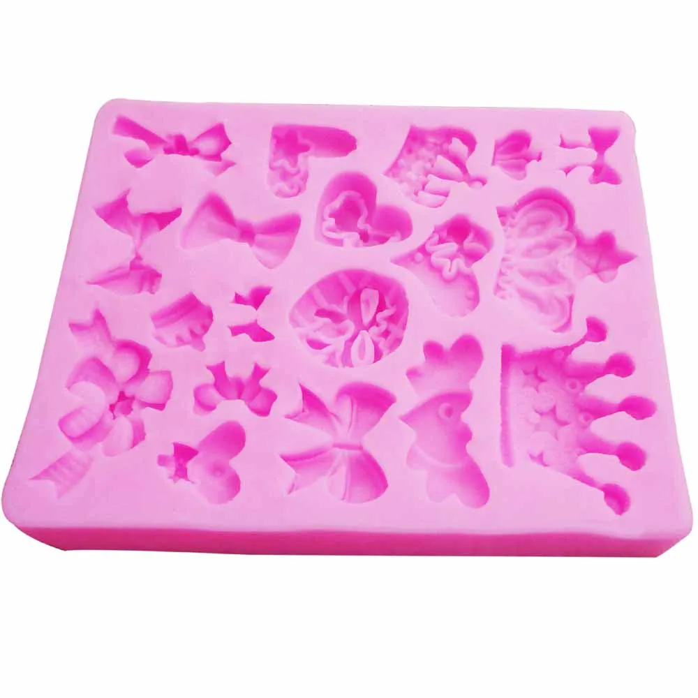 Kaymiklee M198 Various Crowns&Bows Silicone Mold Chocolate Candy Cake Gumpaste Surgacraft 3D Sugar Craft Resin  Moulds