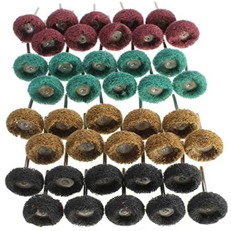 40PCS 1 inch Abrasive Wheel Buffing Polishing Wheel Set Scouring Pad 25mm Sanding Head Polishing Brush for Dremel Tool