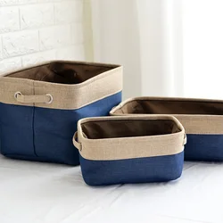 Cover-less Cotton Linen Storage Baskets Double-layer Canvas Clothes   Box  Compartment Wine Red Large PF91918