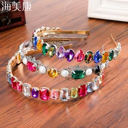 Haimeikang Rhinestone Bezel Baroque Headband Luxury Silver Crystal Hairband Sparkly For Fashion Women Hair Accessories