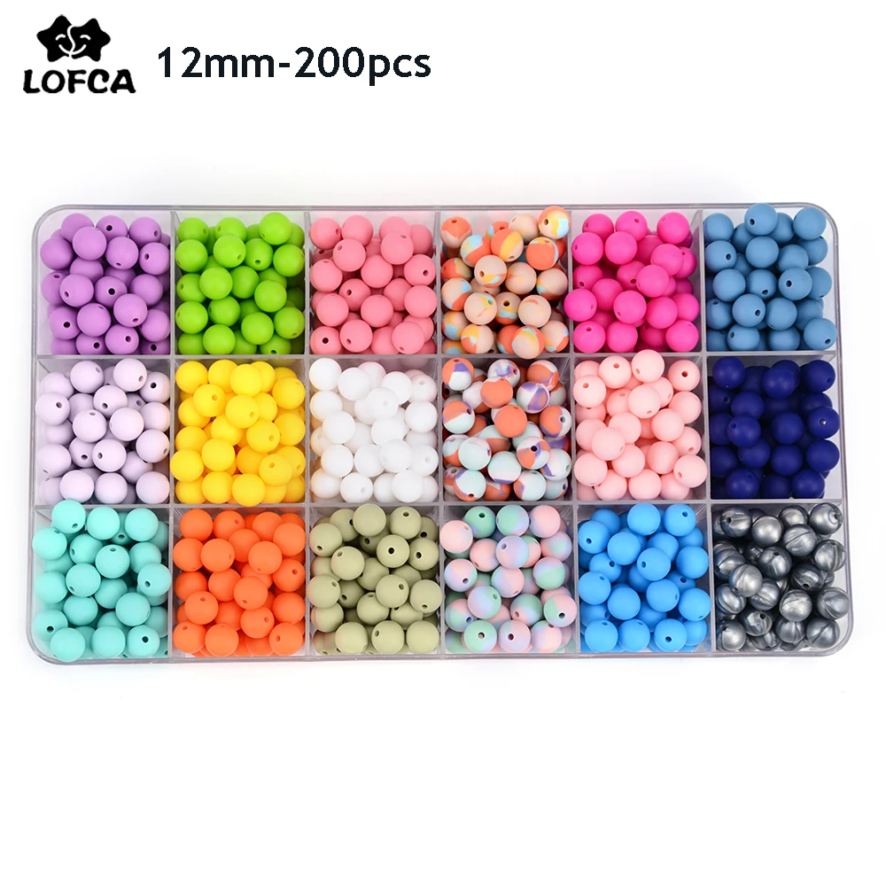 

LOFCA 12mm 200pcs/lot Beads food grade silicone Teether Round Beads Baby Chewable Teething Beads silicone teether for diy