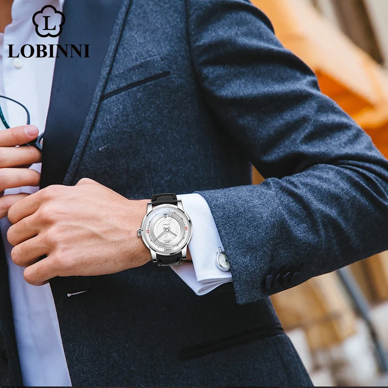 LOBINNI, relojes de pulsera clásicos de negocios para hombre, diseño Simple con calendario, relojes de pulsera para hombre, reloj mecánico automático de marca superior de lujo
