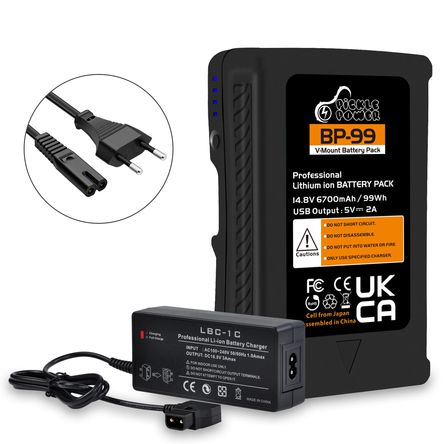 BP-99 V-Lock Battery + D-Tap Charger for Sony Camera Camcorder Broadcast LED Video Light