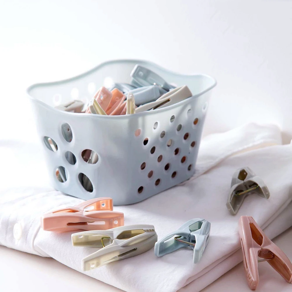 30 Pcs Clothes Pegs Pins with a Basket Colored Plastic Clothespins Durable Windproof Non-slip Laundry Bread Clip Cereal Clip