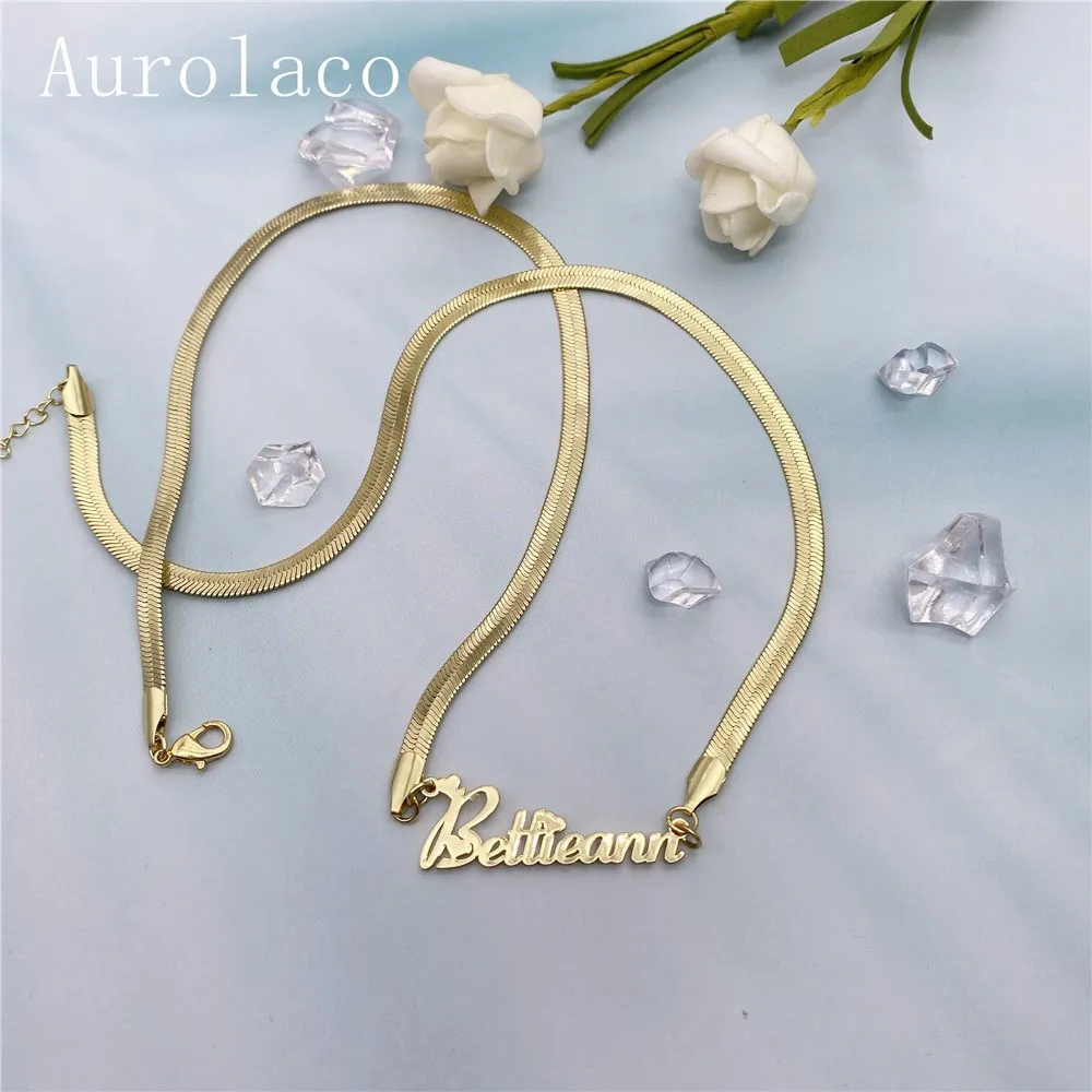 AurolaCo Custom Name Necklace Custom Snake Chain Necklace Stainless Steel Snake Choker Necklace  for Women Birthday Jewelry Gift