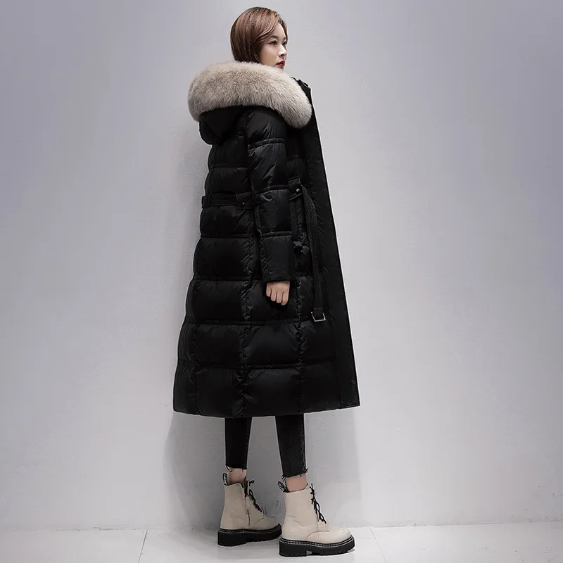 2021 Real Raccoon Fur Thicken Women Winter Jacket Fashion Outdoor Windproof  Black Beige Coats 90% White duck down Long Parkas