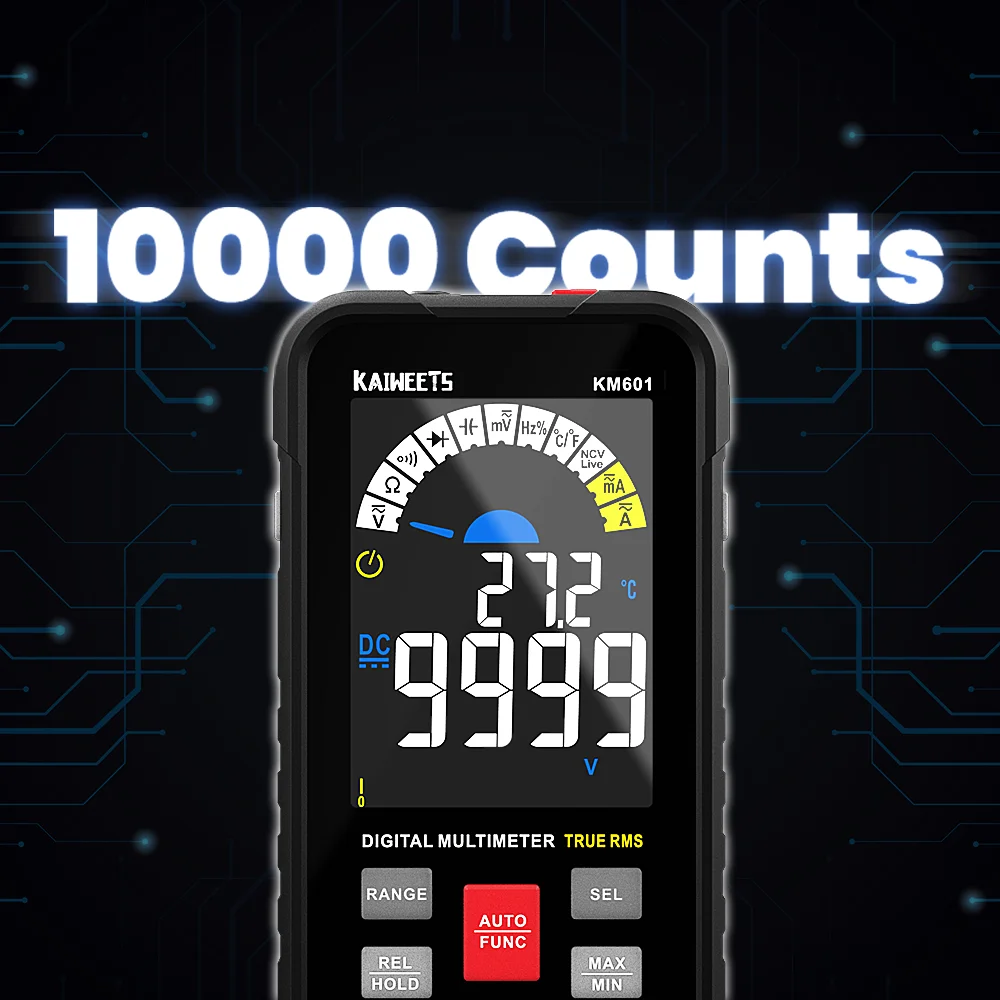 KAIWEETS 9999 Counts Digital Multimeter1000V 10A Tester Meter Ohm Hz Capacitance REL True RMS AC DC DMM Multitester