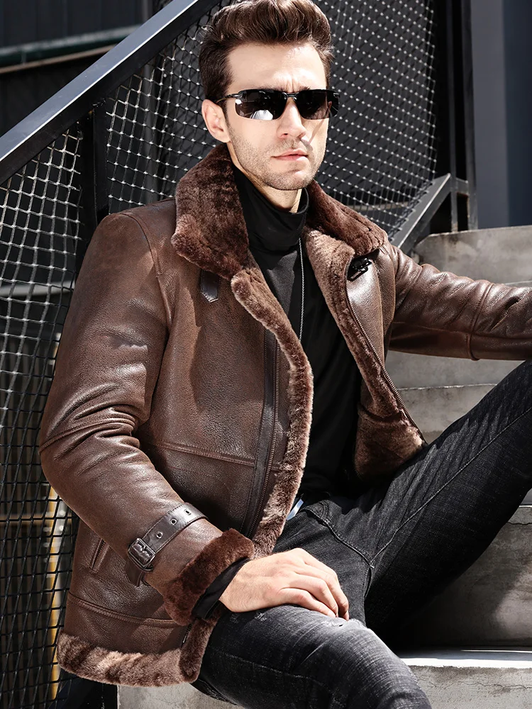 Jacket Boollili Leather Men Genuine Leather Real Sheepskin Coat Men Natural Wool Fur Winter Coat Blouson Cuir Homme