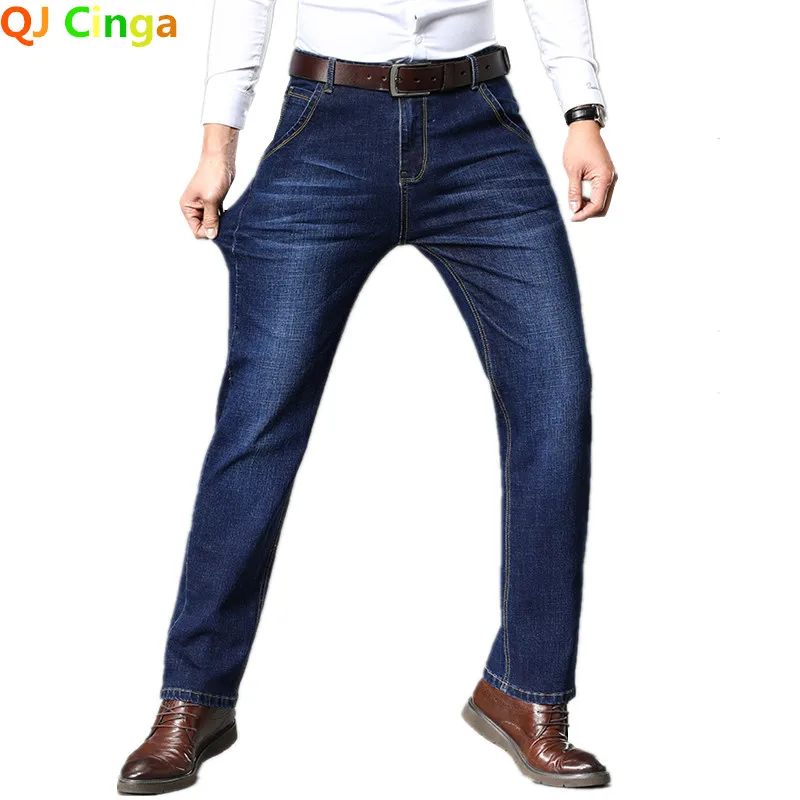 Fashion European American Style Stretch Men Jeans Luxury Men\'s Denim Trousers Slim Straight Deep Blue Gentleman Mens Size 28-38