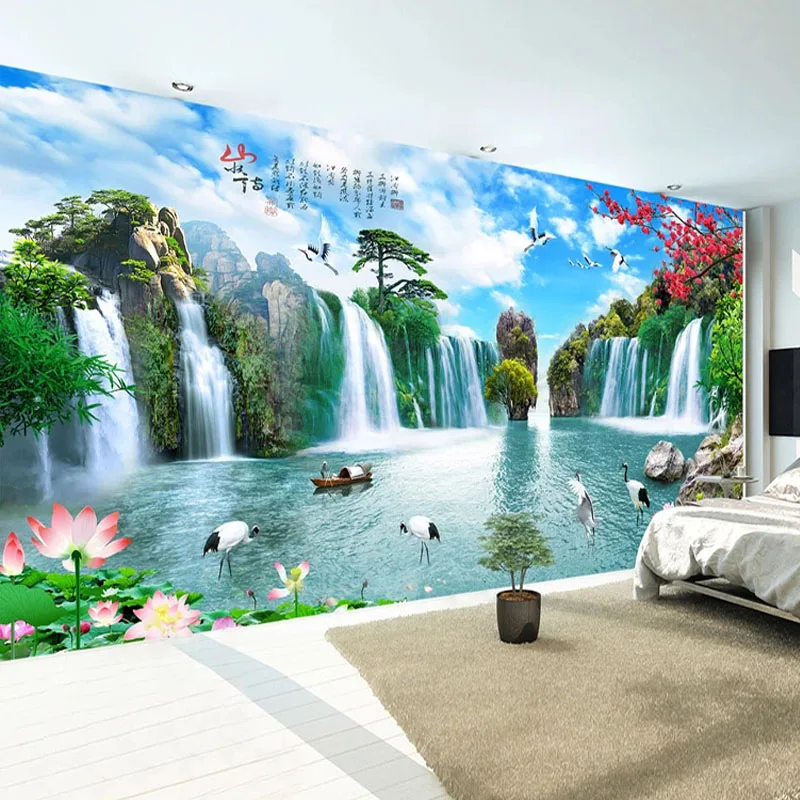 

Custom 3D Mural Chinese Style Waterfalls Mountain Landscape Wallpaper Living Room Bedroom Study Background Home Decor Fresco