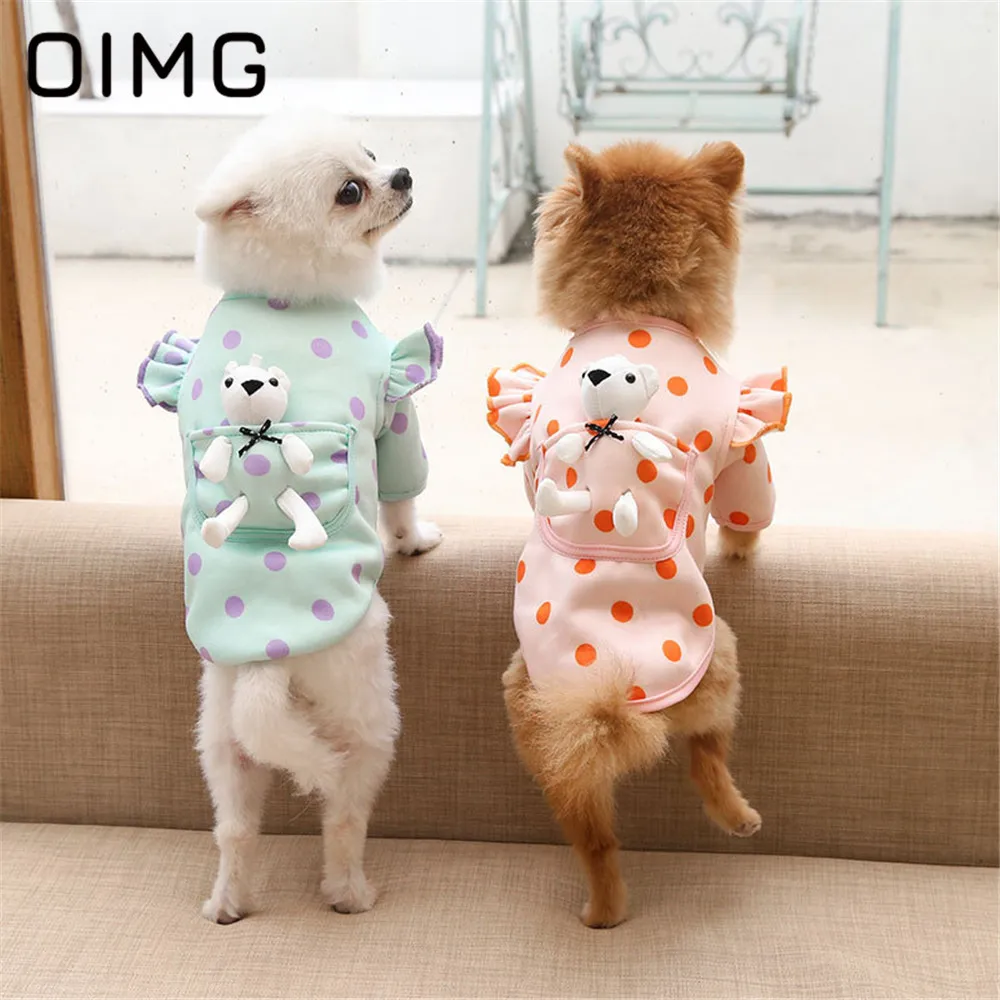 OIMG Polka Dot Puppy Clothing Autumn WInter Small Dogs Hoodies With Doll Flying Sleeve Dog Clothes Pomeranian Spitz Pet Outfits