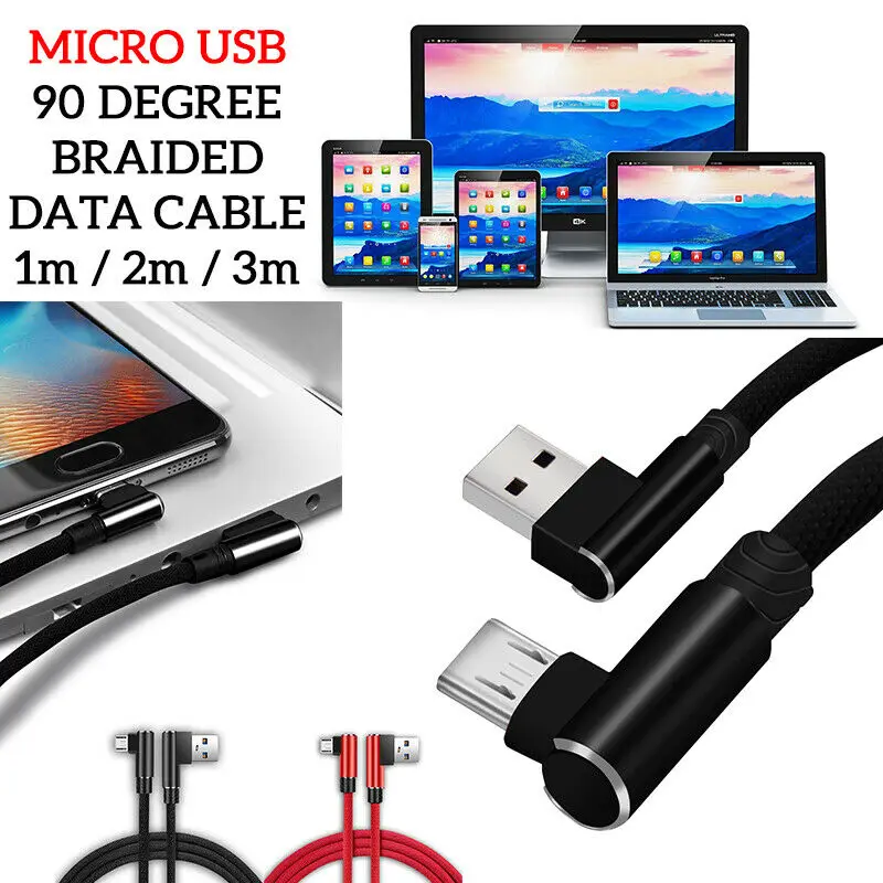 90 Degree BRAIDED MICRO USB Charging/Data Sync Transfer Lead Cable For SAMSUNG