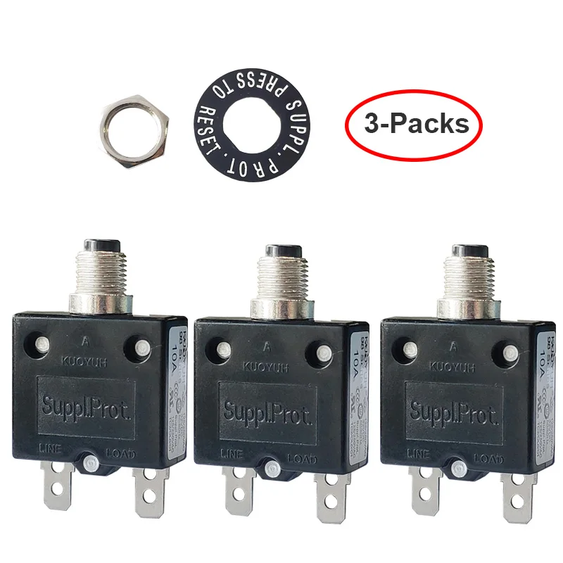 

3pcs KUOYUH 125/250VAC 98 Series 3A 5A 6A 7A 10A 15A 20A 25A 30A 32A 35A 40A 50A Manual Push Reset Circuit Breakers