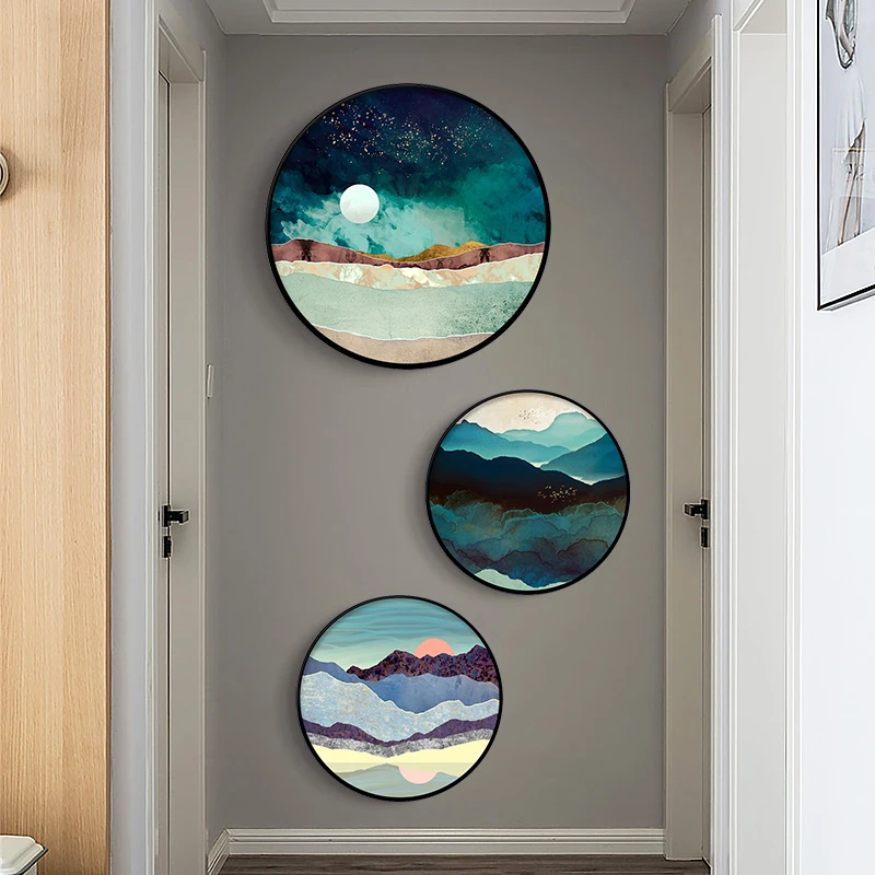 EECAMAIL Modern Living Room Hanging Painting Round Diamond Painting Nordic Ins Restaurant Triptych Moonlight Landscape Full