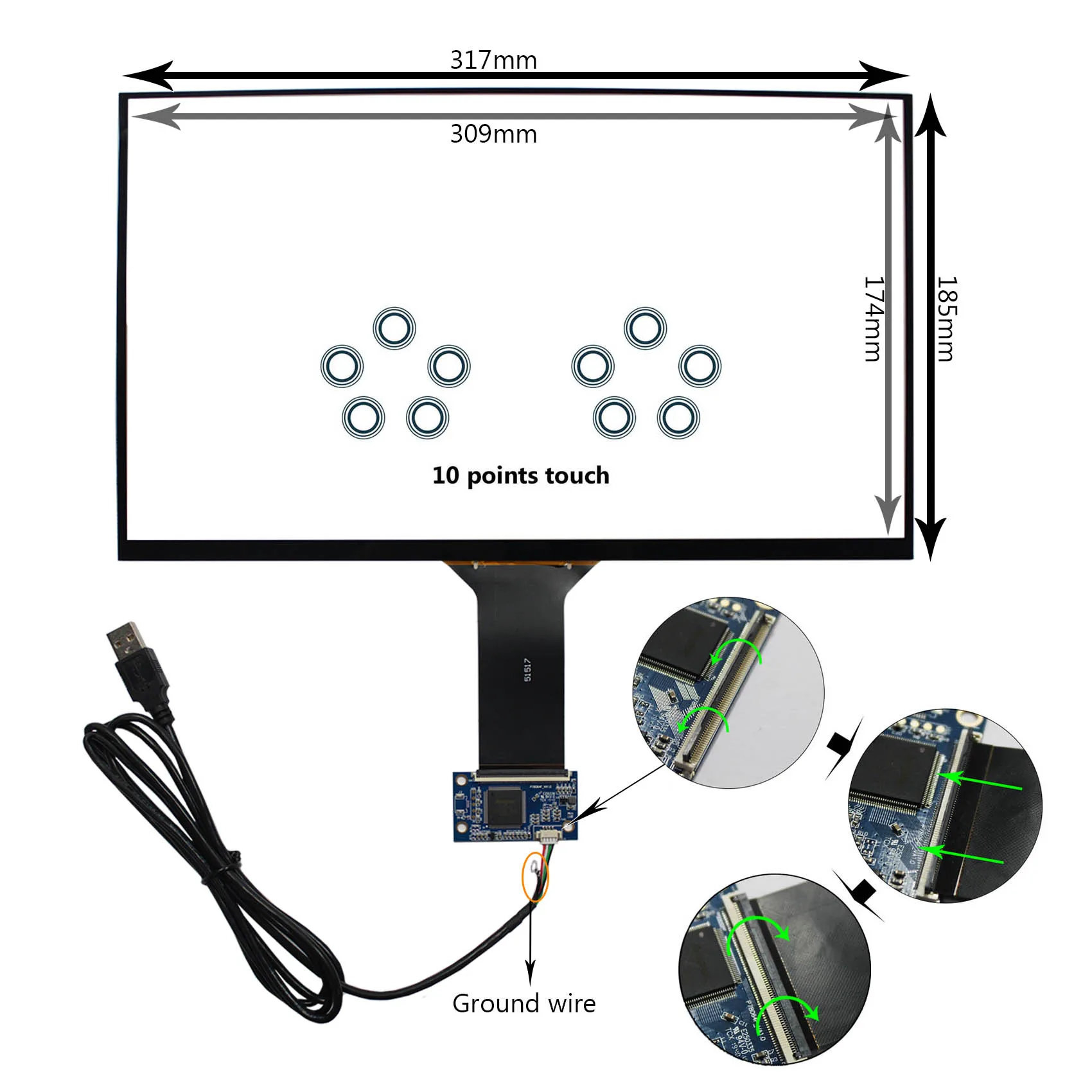 

14in Capactive Touch Panel Sensor For 14" 1366x768 1600X900 LCD Screen