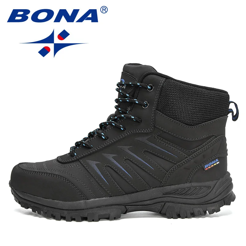 BONA-Ankle Boots de Pelúcia Quente para Neve Masculina, Tênis Antiderrapantes, Botas de Caminhada, Couro de Ação, Designers Brand, Inverno, Novo,