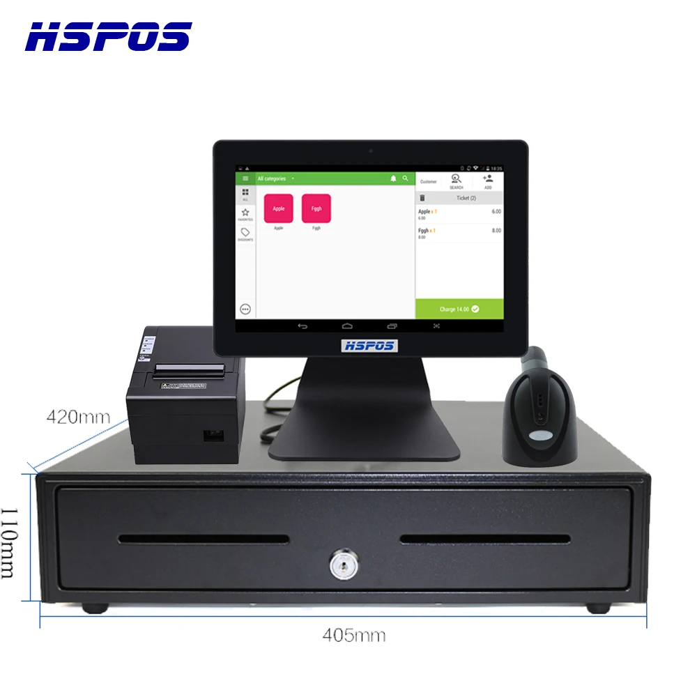 12 Inch Touch Screen Pos Cash Register with Bluetoth Scanner &Printer &Cash Box Android System For Grocery Store ST121D-B