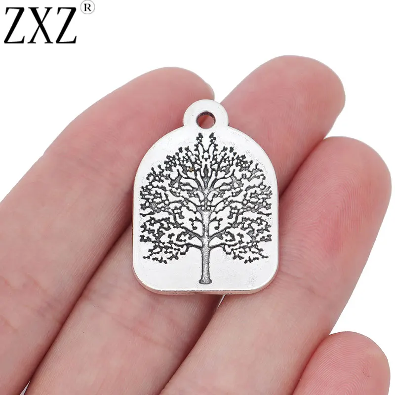 

ZXZ 10pcs Antique Silver Carved Lucky Tree Amulet Charms Pendants for Bracelet Earring Necklace Jewelry Making Findings 31x22mm