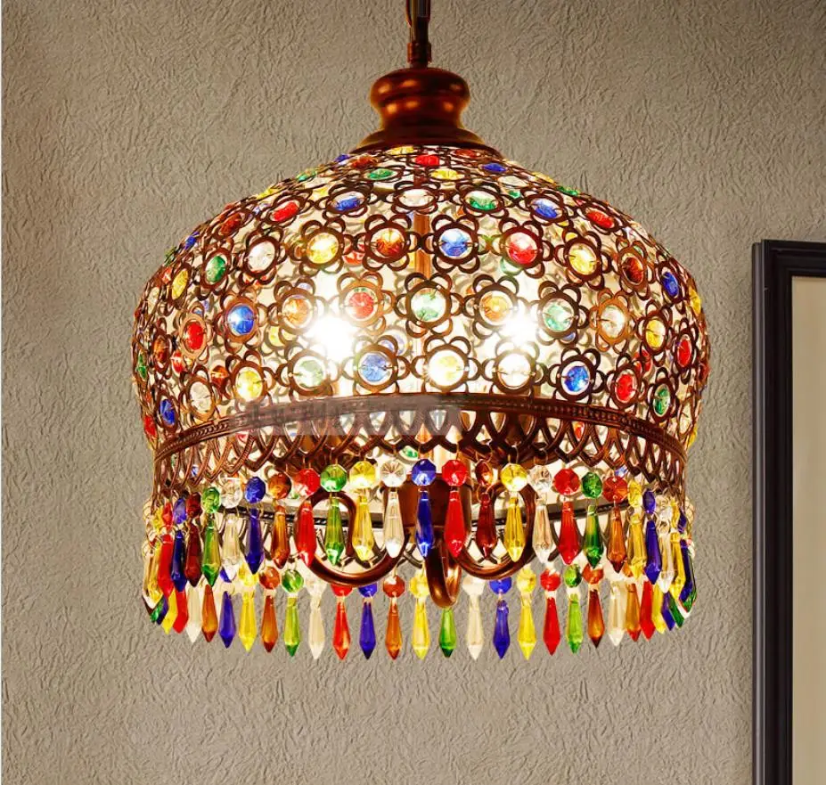 Coffee-filled small chandelier Southeast Asia Thai style color crystal chandelier Mediterranean Bohemian dining room lamp