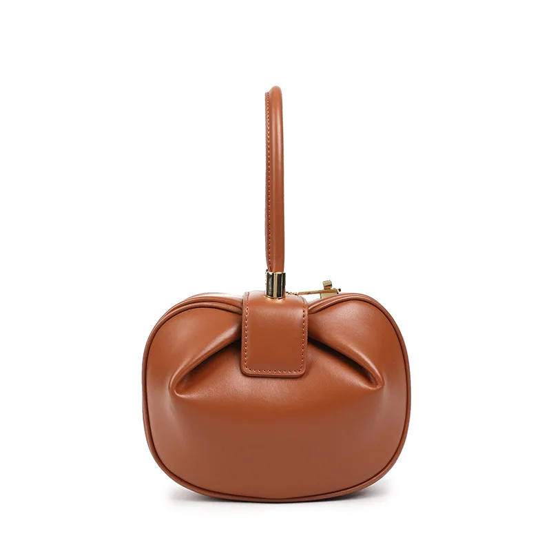 Boutique recommended 2021 leather handbags simple handbags fashion retro wonton dumpling bag ladies satchel