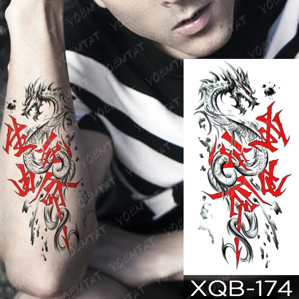 

Waterproof Temporary Tattoo Sticker Life And Death Dragon Tattoos Chinese Tiger Lion Body Art Arm Fake Sleeve Tatoo Women Men