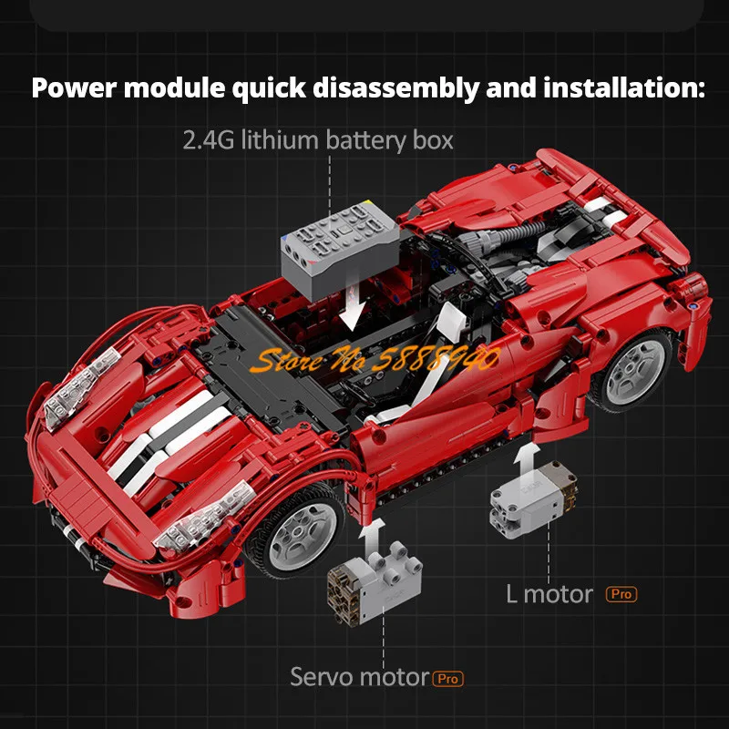 1:12 1126PCS Building Blocks Wireless Control 488 Sports Car DIY Assembly Simulation Body Puzzle Learning RC Truck Kid Toy Model