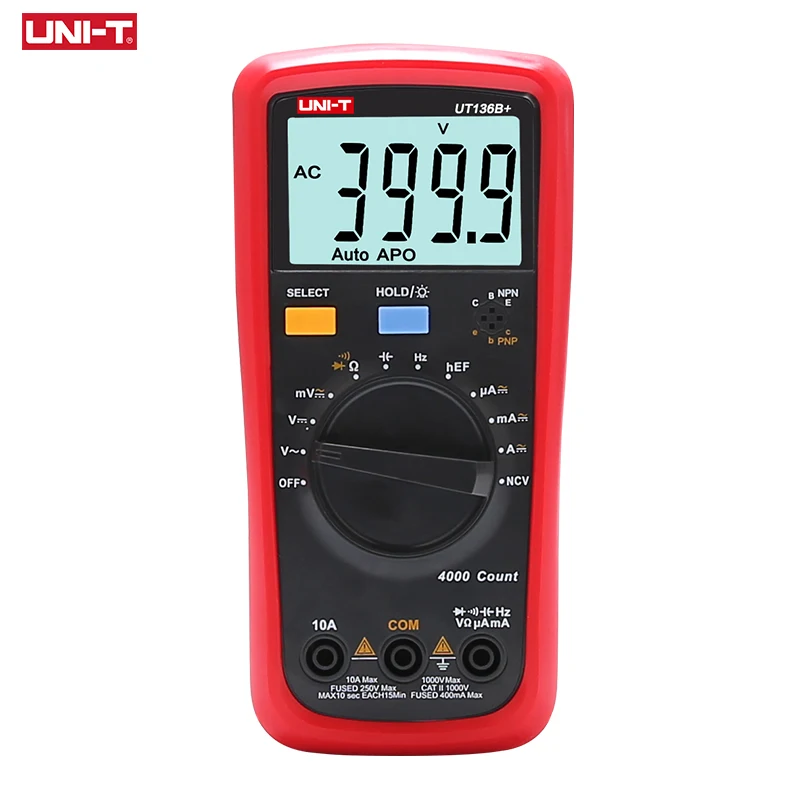 UNI-T UT136B+ Digital Multimeter Auto Range AC/DC 1000V/10A DMM Ohm Capacitance Resistance Frequency Diod Tester