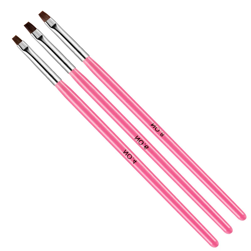 Pink Flat UV Gel Polish Brushes, Nail Art Pen, Shading, Carving, Acrylic Extension Tips, Painting Drawing, Manicure Tools